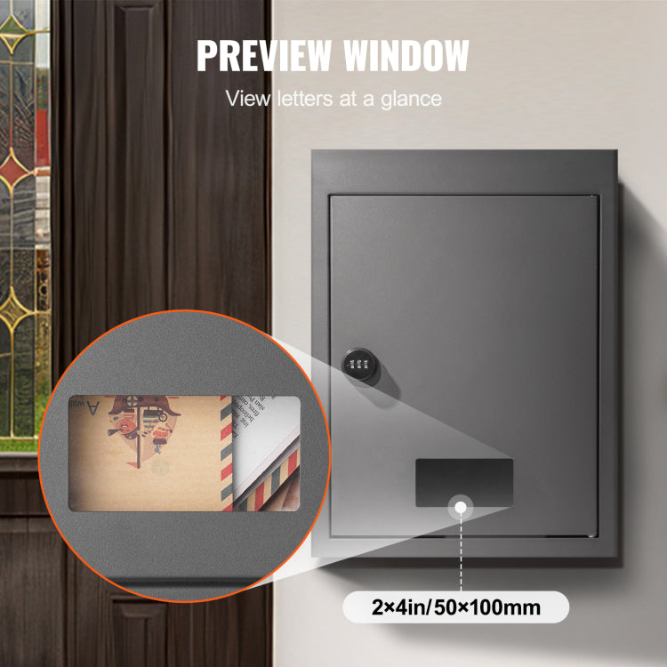 Through The Wall Drop Box, Heavy Duty Steel Through The Wall Mailbox With 2.8 7.9" 13" Combination Lock, 12.5X6.3X16.9" Mail Drop Box, Dark Gray