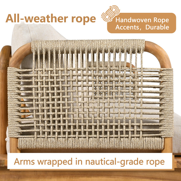 Outdoor Acacia Wood And Rope Club Chair With Cushions Set Of 2 Mp2