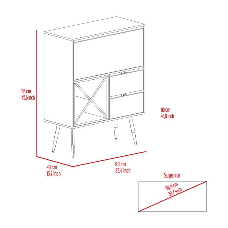 Orchid Bar, Two Drawers, Four Double Liquor Spaces, One Cabinet