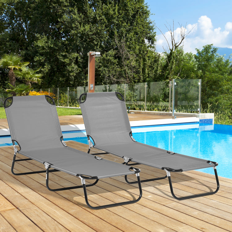Outsunny 2 Piece Folding Chaise Lounge Pool Chairs, Outdoor Sun Tanning Chairs With 5 Level Reclining Back, Steel Frame For Beach, Yard, Patio, Dark Gray