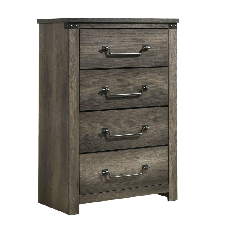 Rustic Style Farmhouse Look 1Pc Chest Drop Handles Antique Brass Color Four English Dovetail Drawers Center Metal Glides Rustic Gray Finish