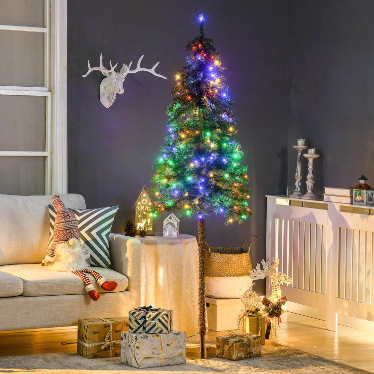 Homcom 6Ft Tall Prelit Pencil Artificial Christmas Tree Holiday D Cor With 442 Branches, 175 Warm White Or Colorful Led Lights, Steel Base