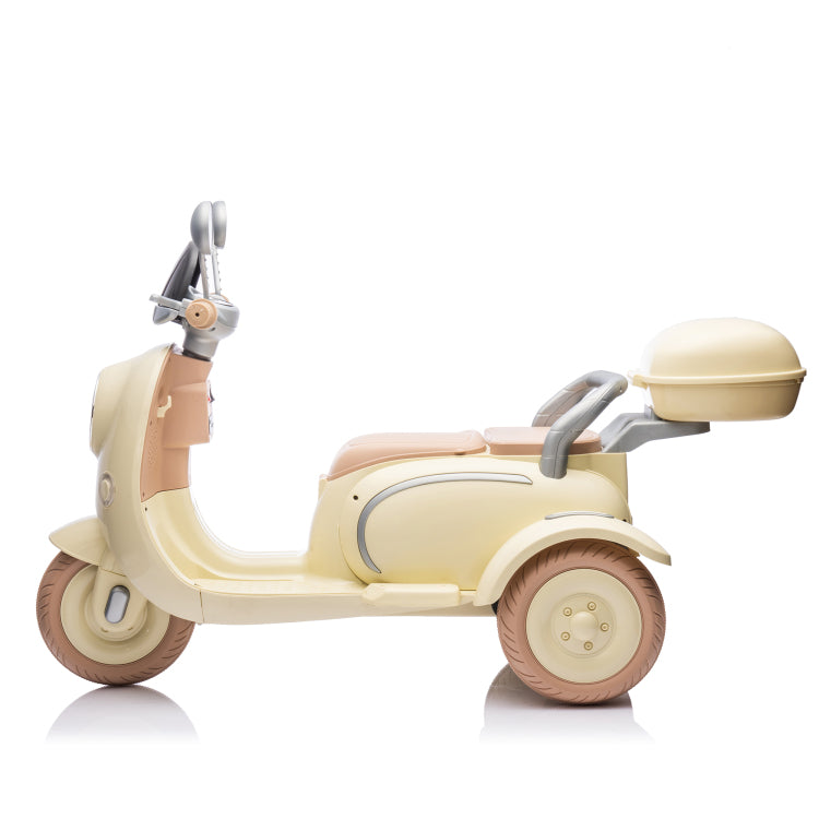 12V Two Motors Kids Ride On Level Up Two Seater Electric Motorcycle,Three Wheel Toy W Music,Bluetooth,Usb,Backseat Flip Adult Seat,Portable Storage Hooks&Oversized Trunk,Led Headlight For Kids 3 6