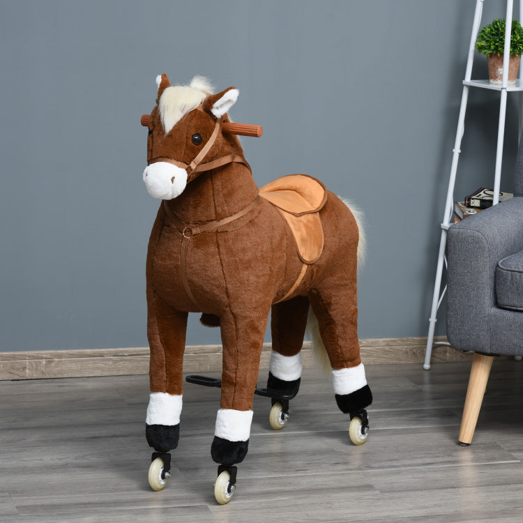 Qaba Kids Ride On Walking Horse With Easy Rolling Wheels, Soft Huggable Body, & A Large Size For Kids 5 16 Years