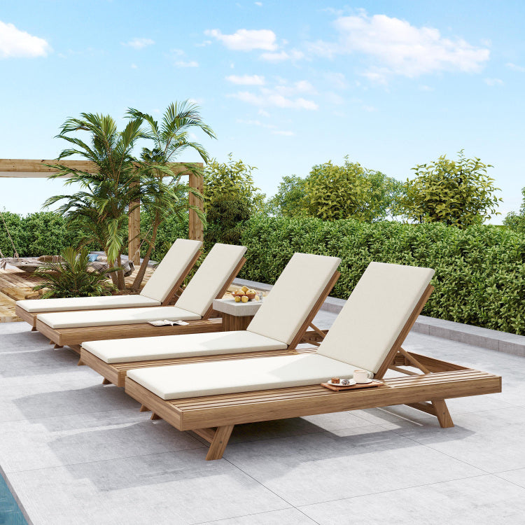 Lounge Chaise Set, Space Available On One Side, Acacia Wood In Light Brown With Water Resistant Lounge Cushions Cream & 2 Inch Thick Matching Dark Grey Leaf Coconut Version Available