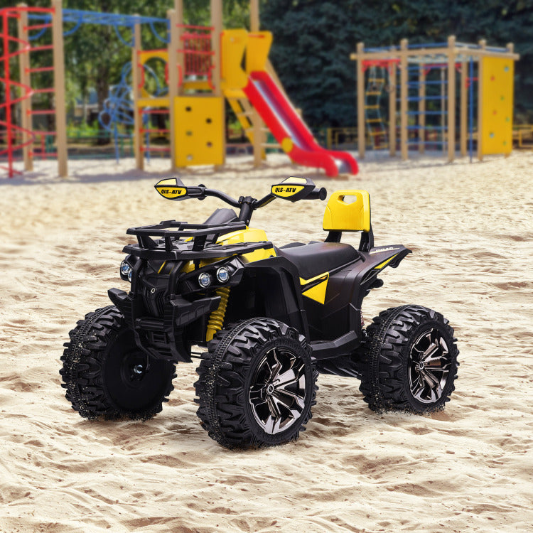 Aosom 12V Kids Atv Ride On Four Wheeler Toy Car With Music, Realistic Headlights, Wide Wheels, Rechargeable Battery Powered, For Boys And Girls, Yellow