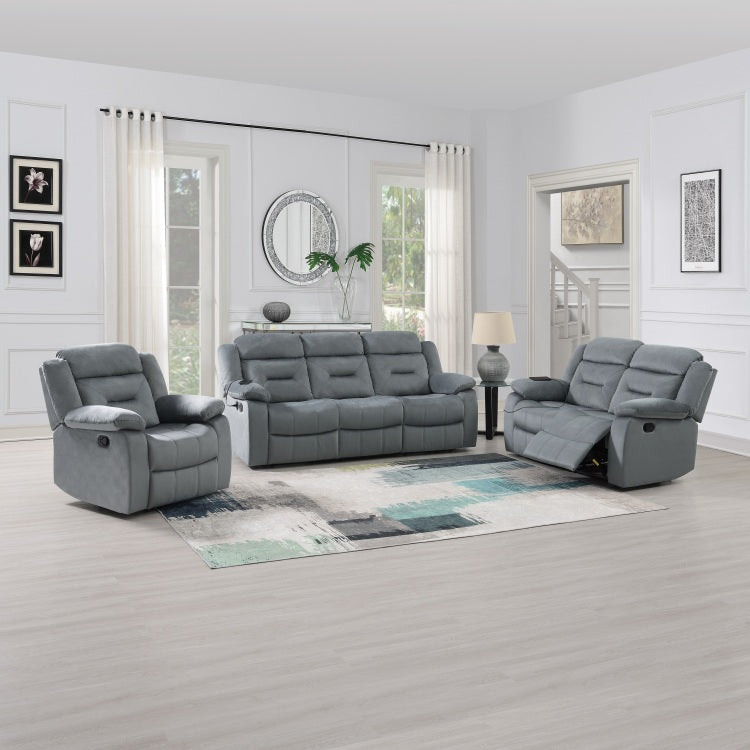 Contemporary Velvet Dark Gray Color 1Pc Motion Recliner Chair Couch Manual Motion Plush Armrest Living Room Furniture Chair