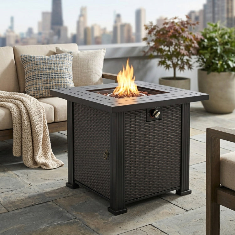 28" Propane Gas Fire Pit Table, 50000 Btu Square Steel Fire Pit For Outside Patio Deck Garden Backyard Black