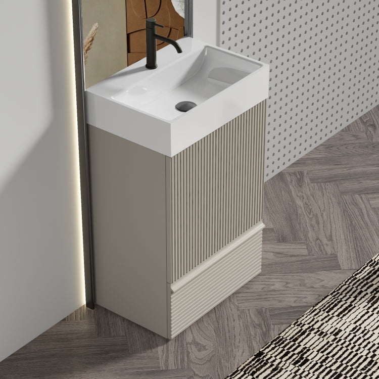 Gada 20" Striped Beige Bathroom Vanity With Ceramic Sink, Freestanding Bathroom Cabinet For Modern Bathroom, One Piece White Ceramic Basin Without Drain And Faucet, Kd
