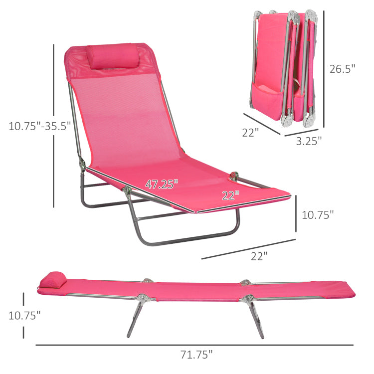 Outsunny 2 Piece Folding Chaise Lounge Chairs, Pool Sun Tanning Chairs, Outdoor Lounge Chairs With 6 Position Reclining Back, Mesh Seat, Headrest For Beach, Yard, Patio, Pink