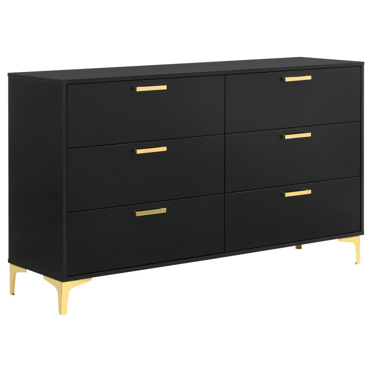 Lexie Black And Gold 6 Drawer Rectangular Dresser