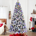 7.5Ft Flocked Christmas Tree With 400L Colorful Led Lights With G45 Ball, Realistic Pe Pvc Hard Needle Hinged Tree With Memory Wire, 10 Lighting Modes, Foot Switch & Stable Metal Stand