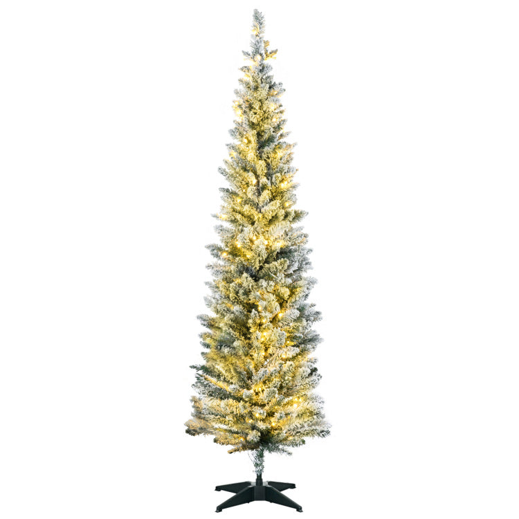 Homcom 5' Tall Pre Lit Slim Noble Fir Artificial Christmas Tree With 110 Warm White Led Lights And 294 Tips, For Christmas Decoration, Green