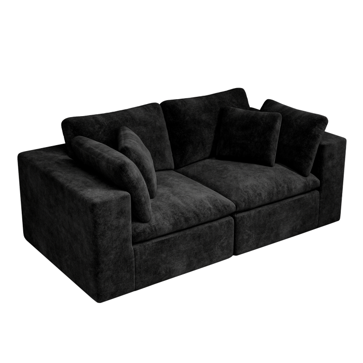 78.8*39.4"Modular Sectional Sofa Seat,Upholstered Compressed Couch For Living Room,Bedroom,Apartment,No Assembly Required,2Pc Free Combination,Plush Corduroy Fabric,Black