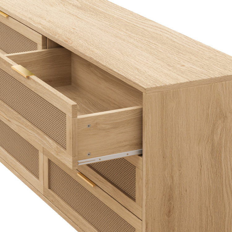 59.06"6 Drawers Rattan Storage Cabinet Rattan Drawer With White Drawer Slides,For Bedroom,Living Room,Natural