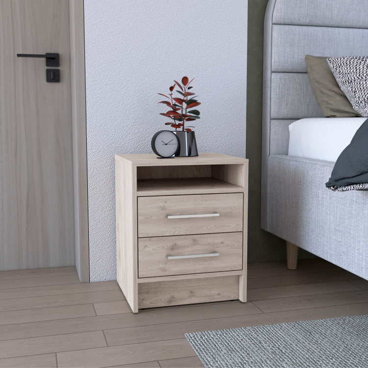 Eter Nightstand , End Table, Side Table Superior Top, Two Drawers Light Gray