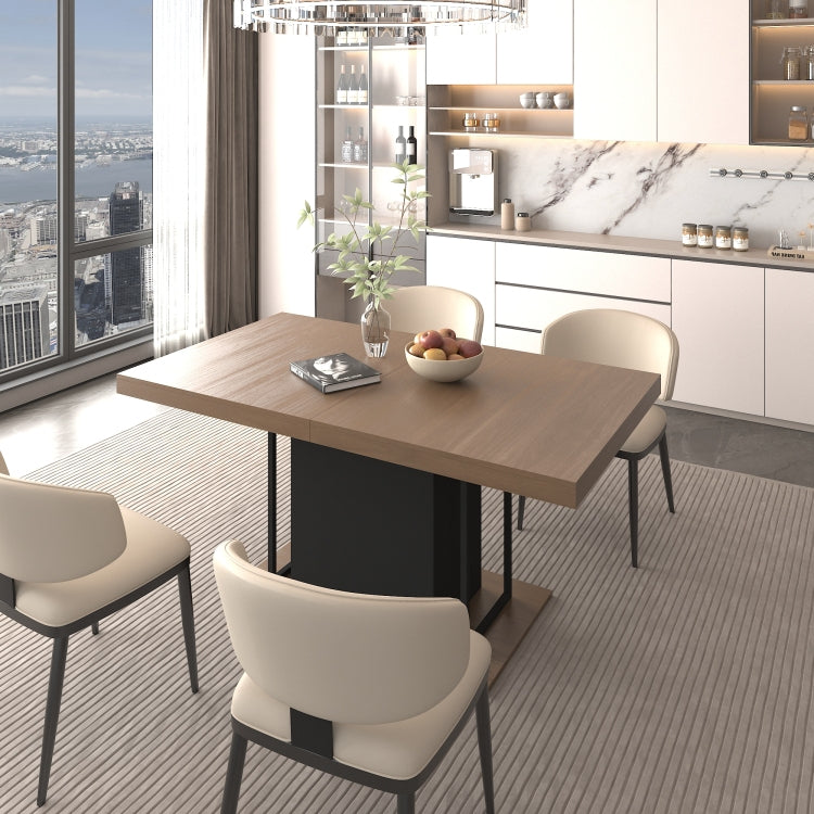 Rectangle Extendable Dining Table For 6 10 People Aged Effect Wood And Black 160 200 Cm