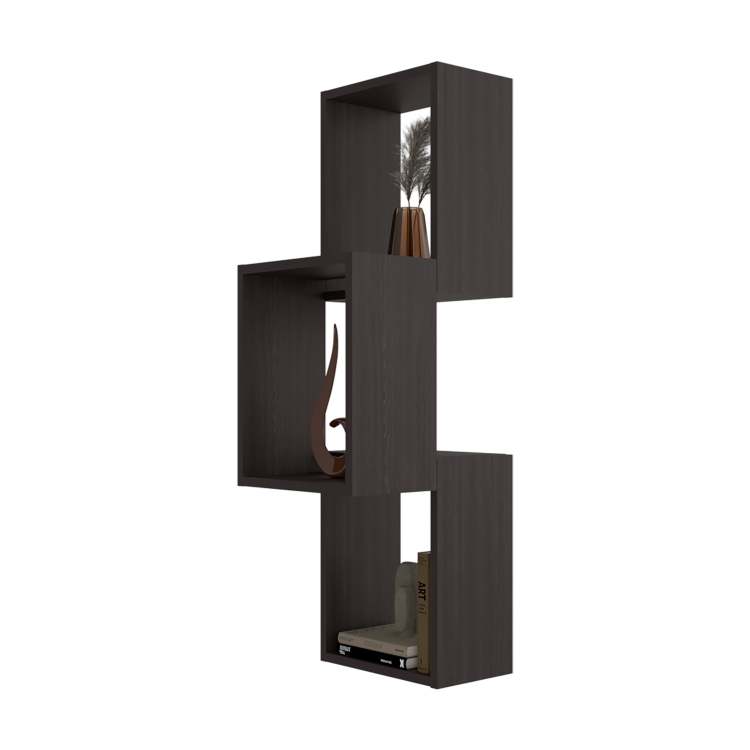 Wenge Wall Mounted Geometric Shelf Unit
