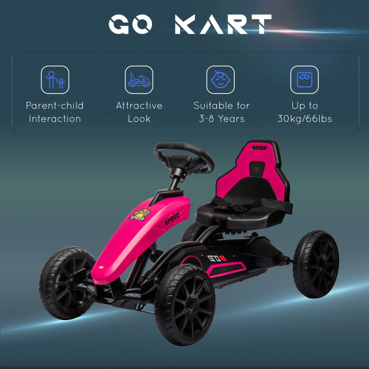 Aosom Kids Pedal Go Kart, Outdoor Ride On Toys With Swing Axle, Adjustable Seat, Handbrake, 4 Shock Absorbing Wheels, Gift For Boys And Girls Aged 3 8 Years Old, Pink