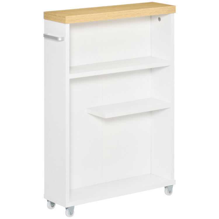 Kleankin Slim Bathroom Cabinet With Wheels Storage Organizer, White