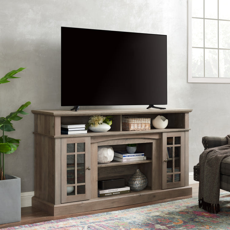Classic Tv Media Stand Modern Entertainment Console For Tv Up To 65" With Open And Closed Storage Space, Gray Wash, 58.25"W*15.75"D*32"H