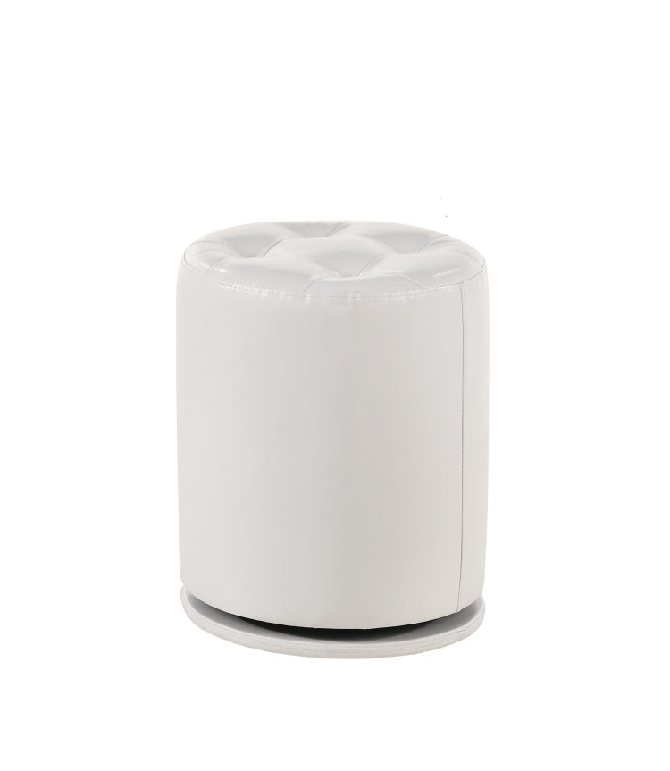 1Pc Glam Contemporary Upholstered Round Swivel Vanity Stool Button Tufted Seat White