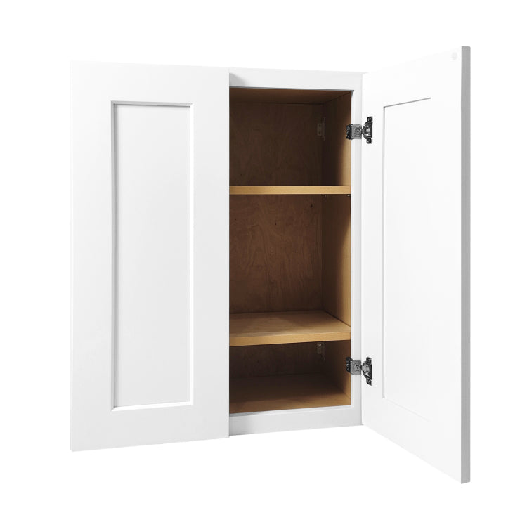 24 Inch White Shaker Double Door Wall Cabinet Solid Wood With 3 Adjustable Shelves Ready To Assemble For Kitchen,Bathroom,Laundry And Garage Storage 24"W 12"D 42"H