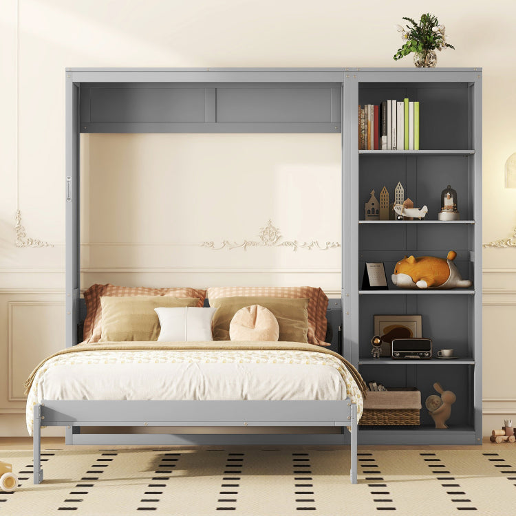 Queen Size Murphy Bed Wall Bed With Shelves,Gray Old Sku:Lp000697Aae 1