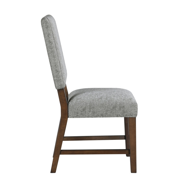Walnut Finish Wood Side Chairs Set Of 2, Gray Textured Fabric Upholstered Seat And Back Modern Dining Furniture