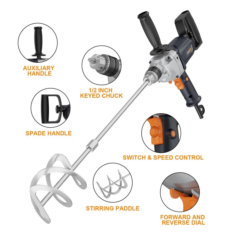 Drill Mixer Set With Spade Handle 1 2 Inch Electric Corded Mixing Drill Machine 9A Motor Concrete Mud Mixer