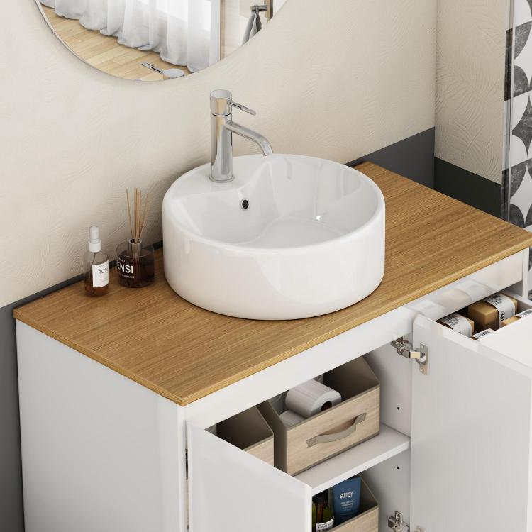 Bathroom Vessel Sink 15.7" X 5.7" Round Bowl Sink, Bathroom Countertop Round White Vanity Sink Basin,Ceramic Basin,Glossy White
