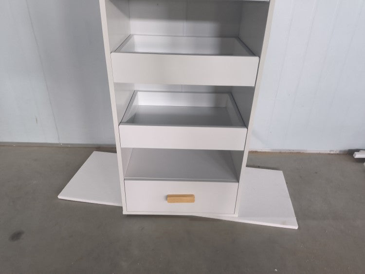 4 Tier Freestanding Bookshelf With 3 Sliding Drawers And 1 Bottom Drawer