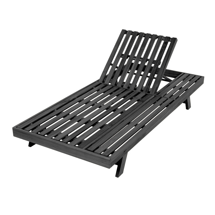 2 3 Foldable Acacia Wood Lounge Chair With Adjustable Backrest & Flat Storage Surface, Black Finish Uncushioned, For Backyard Pool Garden Patio