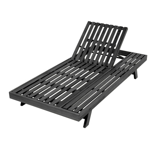 2 3 Foldable Acacia Wood Lounge Chair With Adjustable Backrest & Flat Storage Surface, Black Finish Uncushioned, For Backyard Pool Garden Patio