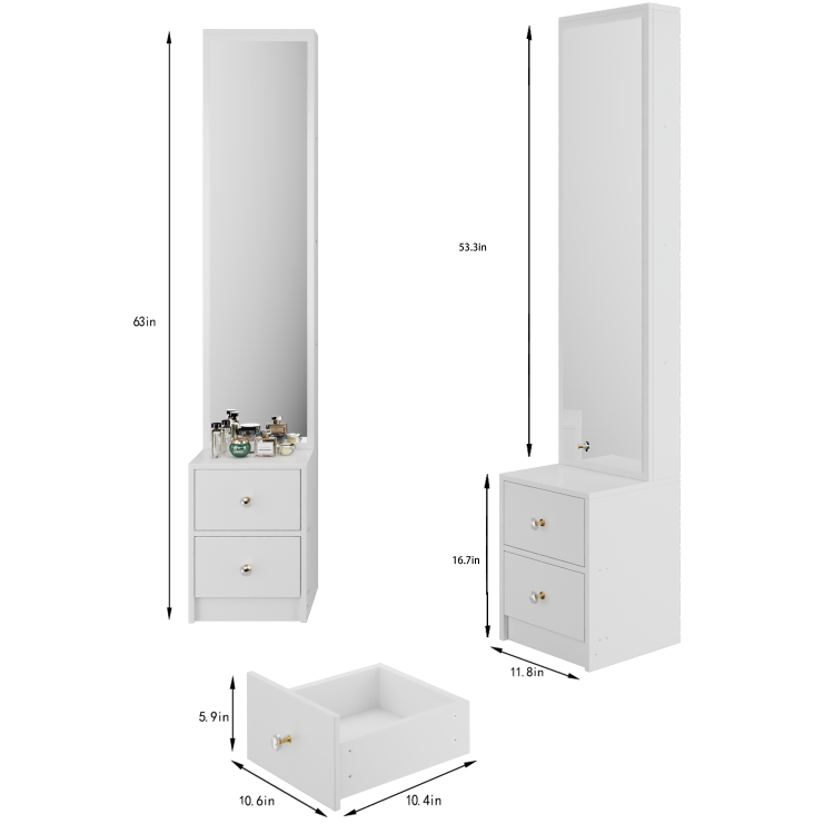 Simple Stylish Dressing Mirror Cabinet, Cosmetic Organizer Cabinet, Jewelry Cabinet, Extra Large Full Body Mirror, Multi Layer High Capacity Storage, 11.8" X 15.7" X 63", Epa, Gcc, Ul Certificate