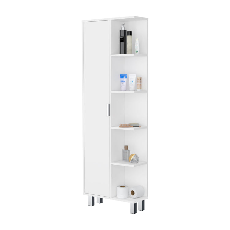 Randall Linen Cabinet, With 1 Door And 9 Shelves, White