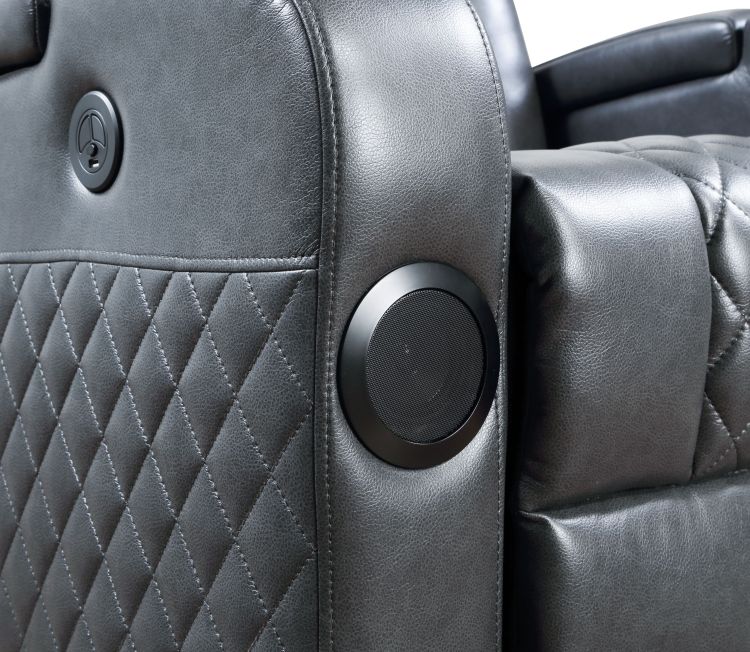 Alair Dark Gray Leather Aire Power Motion Recliner W Bluetooth, Wireless Charger & Cupholder