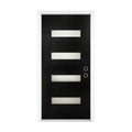 36 X 80 Fiberglass Entry Door With Brickmould, Frosted Glass, Black Finishe Knock Down Fiberglass Door Contemporary Style For Home'S Front Entrance, Left Hand Inswing With 4 9 16 White Vinyl Frame