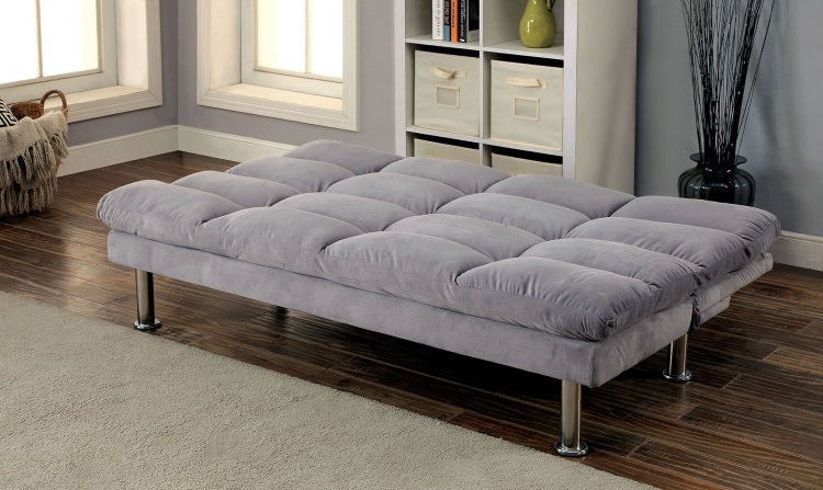 Contemporary Style Futon Sofa Chrome Finish Legs Convert Into Bed With Extra Support Legs Primary Living Gray Finish