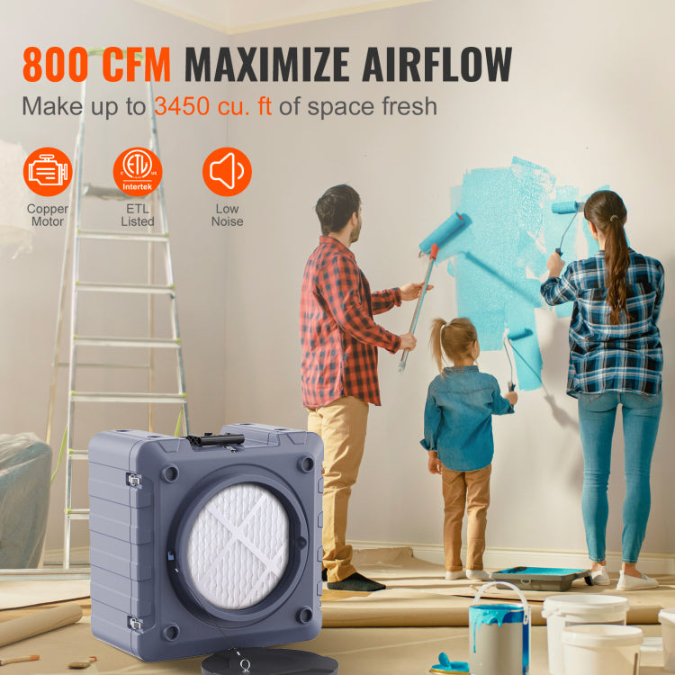 Air Scrubber With 3 Stage Filtration, Stackable Negative Air Machine 800 Cfm, Air Cleaner With Merv10, Carbon, H13 Hepa, For Home, Industrial And Commercial Use