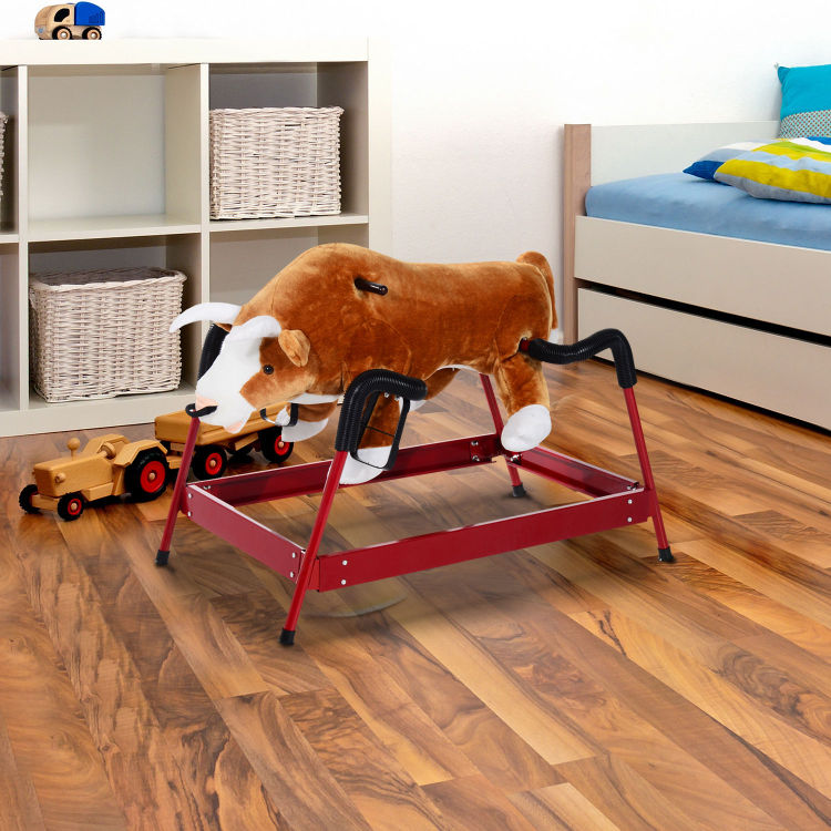 Qaba Kids Spring Rocking Horse Rodeo Bull Style With Realistic Sounds For Children Over 3 Years Old