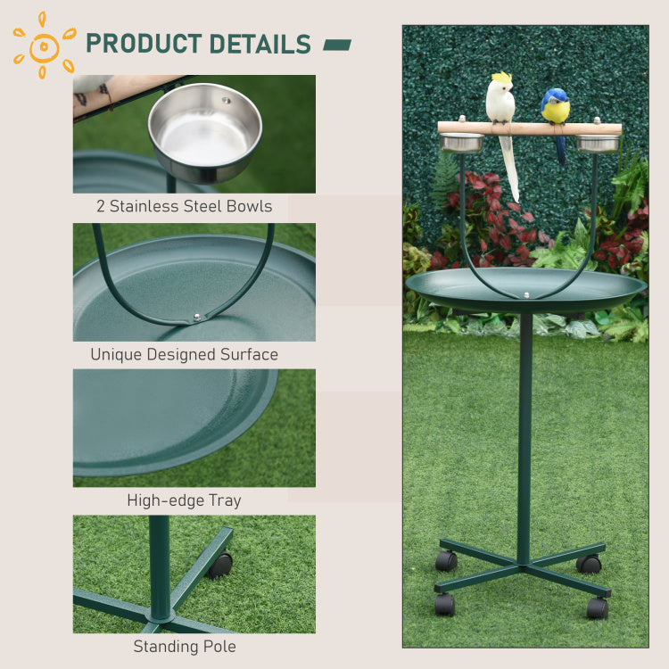 Pawhut 48" Rolling T Stand Bird Training Activity Playground With Perch