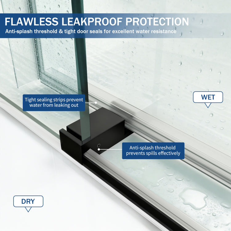 56" 60" W X 76" H Frameless Soft Closing Single Sliding Shower Door, 3 8" 10Mm Tempered Glass With Easy Cleaning Nano Coating, Matte Black 22D01 60Mb