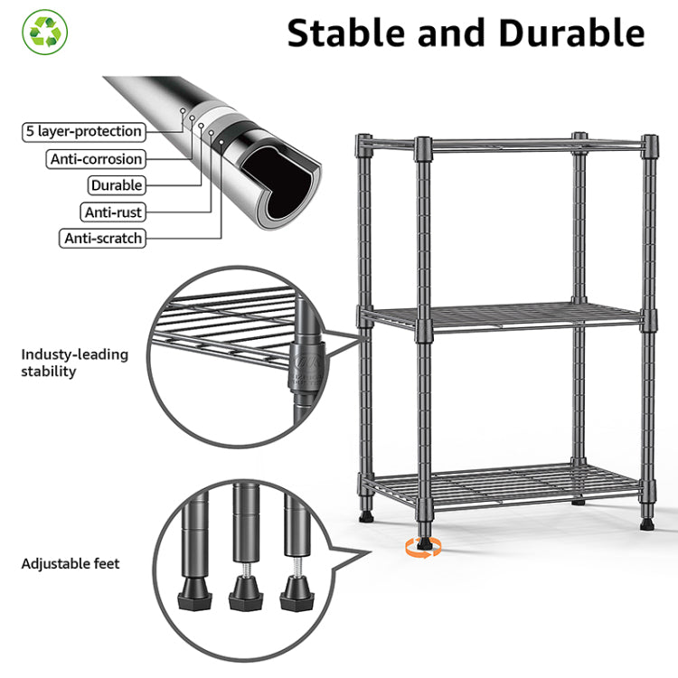 450 Lbs Wire Storage Shelving 3 Tier Utility Shelving Unit Steel Organizer Wire Rack For Home,Kitchen,Office,Grey 11.8" D X 17.7" W X 26.4" H