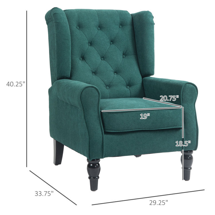 Homcom Button Tufted Accent Chair With High Wingback, Rounded Cushioned Armrests And Thick Padded Seat, Dark Green