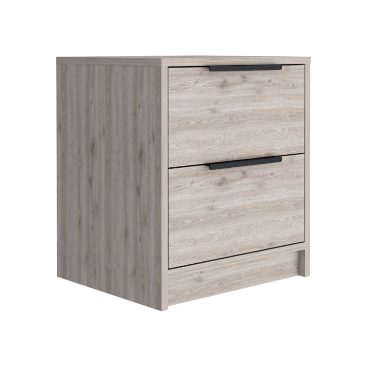 Kaia Nightstand , End Table, Side Table Two Drawers, Metal Handle Light Gray