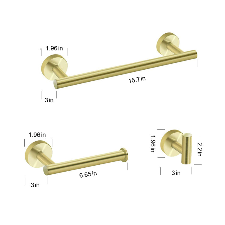 3 Pieces Bathroom Hardware Accessories Set Towel Bar, Toilet Paper Holder, Robe Towel Hooks