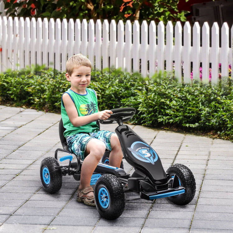 Aosom Kids Pedal Go Kart Ride On Toy With Ergonomic Comfort, Pedal Car With Tough, Wear Resistant Tread, Go Cart Kids Car For Boys & Girls With Suspension System, Safety Hand Brake, Ages 5 12, Blue