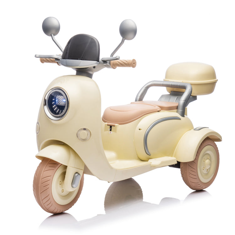 12V Two Motors Kids Ride On Level Up Two Seater Electric Motorcycle,Three Wheel Toy W Music,Bluetooth,Usb,Backseat Flip Adult Seat,Portable Storage Hooks&Oversized Trunk,Led Headlight For Kids 3 6