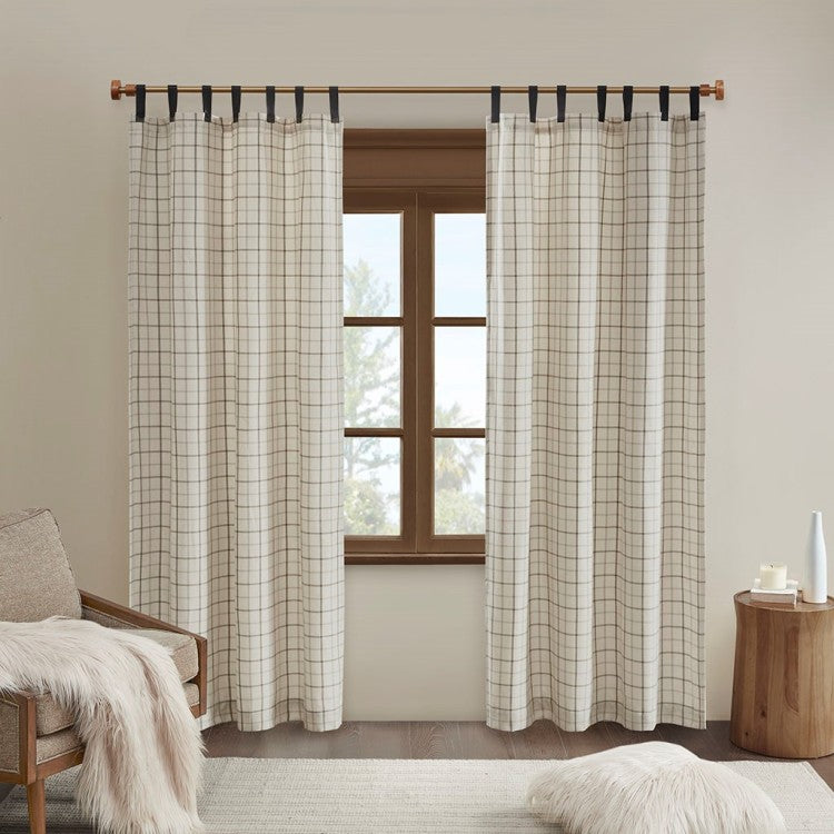 Plaid Faux Leather Tab Top Curtain Panel With Fleece Lining Only 1 Pc Panel